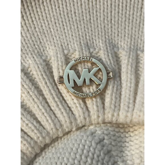 Michael Kors Cream Knit Beret Designer Accessory Gold Tone Logo One Size NWT - Picture 4 of 5